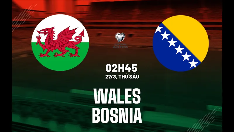 Cầu thủ đội Bosnia & Herzegovina chống chọi với cầu thủ đội Wales trong trận đấu gay cấn